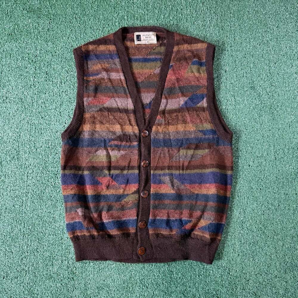 Alpaca's Best Vintage 100% Baby Alpaca Hand Made Button Front Sweater Vest